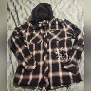 Lurking Class Plaid Flannel Hoodie Button Front Black Street Grunge Skate Size M